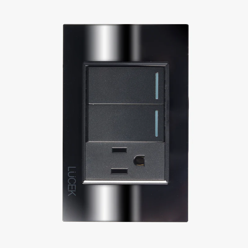 Lucek cristal espejo negro 2 interruptores sencillos y 1 contacto de 1 mod
