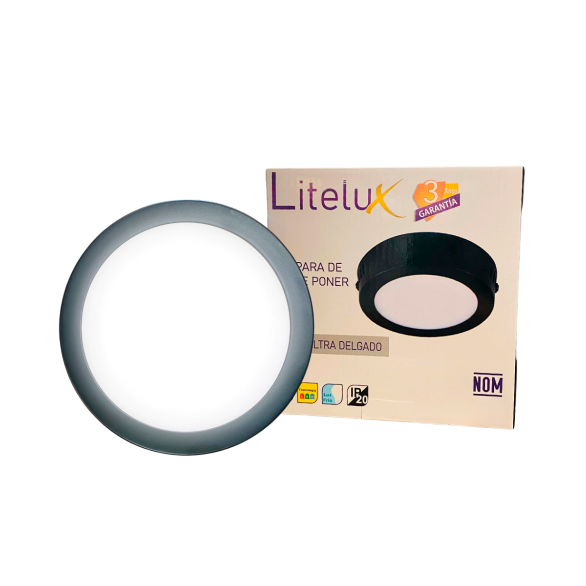 Litelux Lámpara de Sobreponer Negra 12 W, Luz Blanca