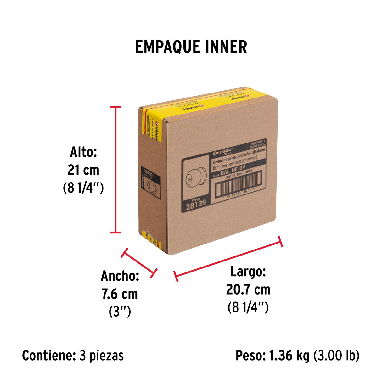 Cerradura Tipo Esfera, Cilíndrico, Baño, Negro, Basic