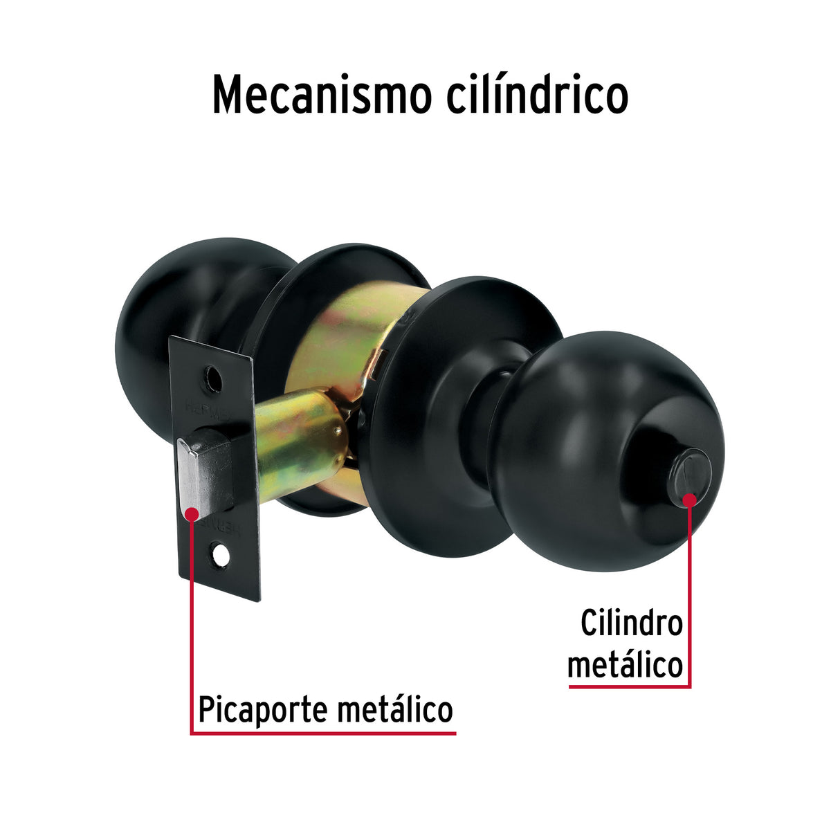Cerradura Tipo Esfera, Cilíndrico, Baño, Negro, Basic