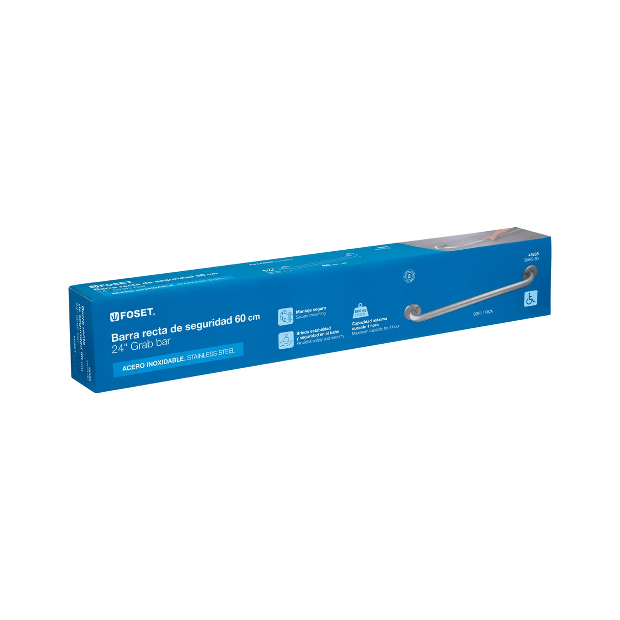Barra Recta de Seguridad, Acero Inoxidable, 60 cm, Foset