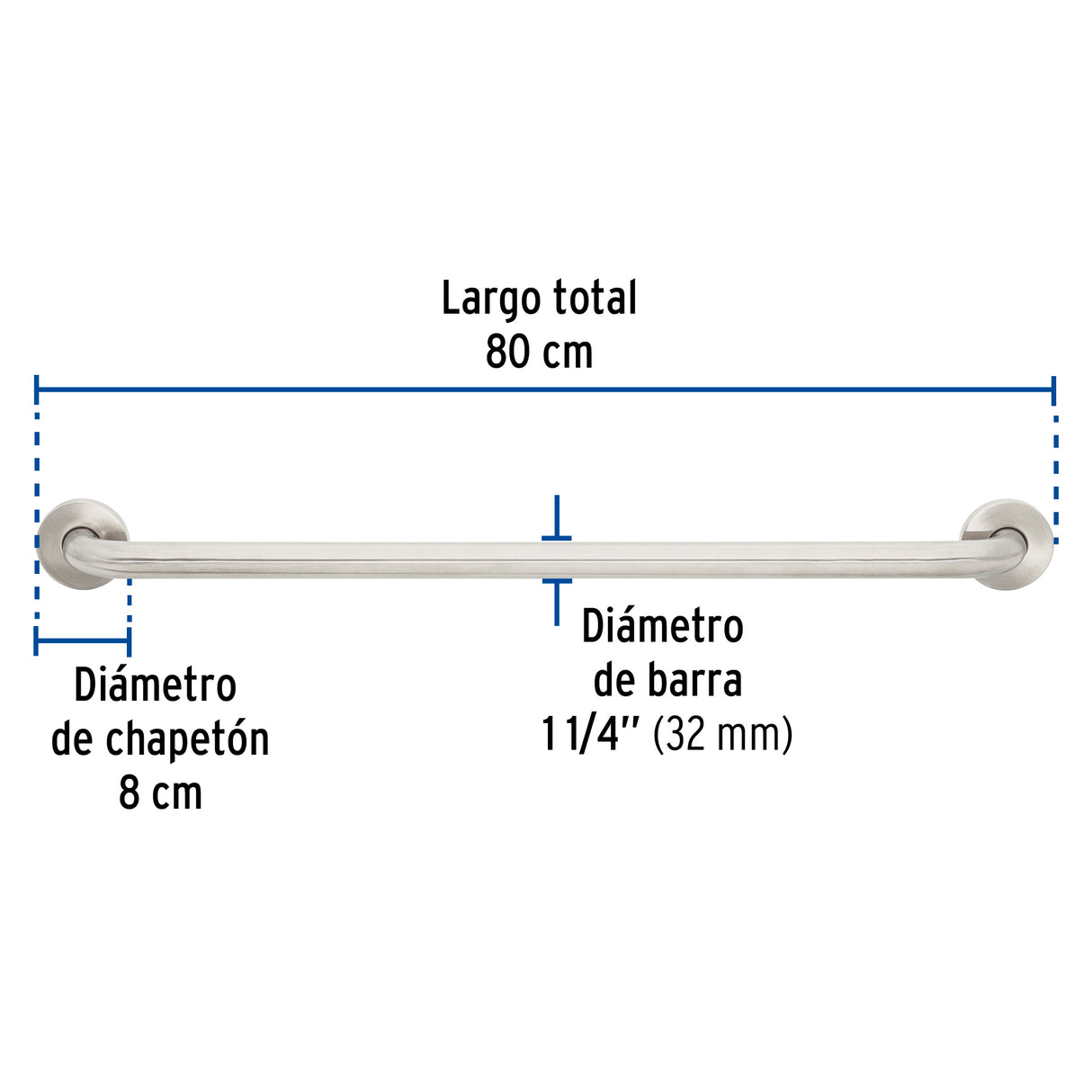 Barra Recta de Seguridad, Acero Inoxidable, 80 cm, Foset