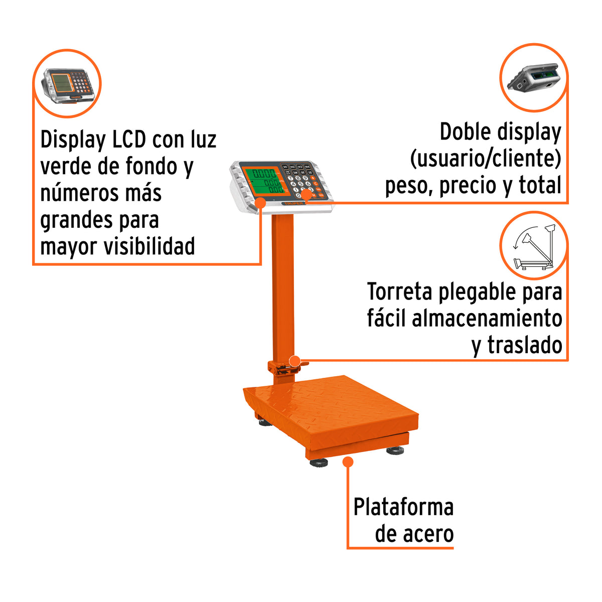 Báscula Electrónica de Plataforma para Mostrador, 80 kg, Truper
