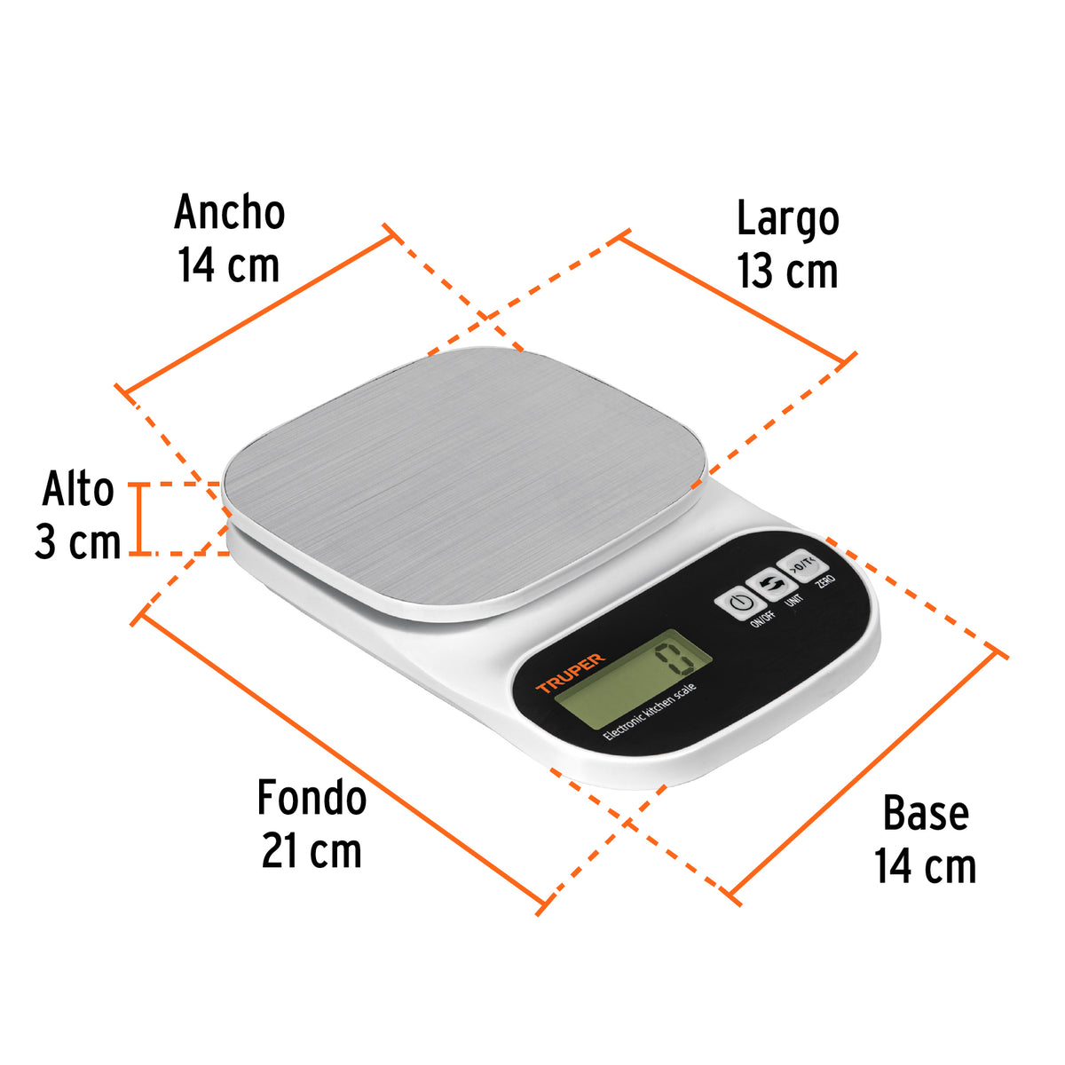 Báscula Digital para Cocina, Plato de Acero Inox, 5 kg, Truper