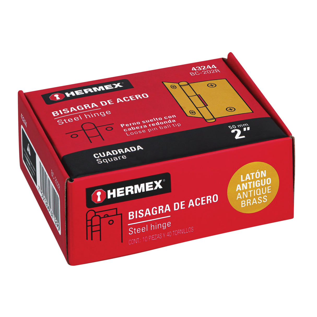 Bisagra Cuadrada 2', Latón Antiguo, Cabeza Redonda, Hermex