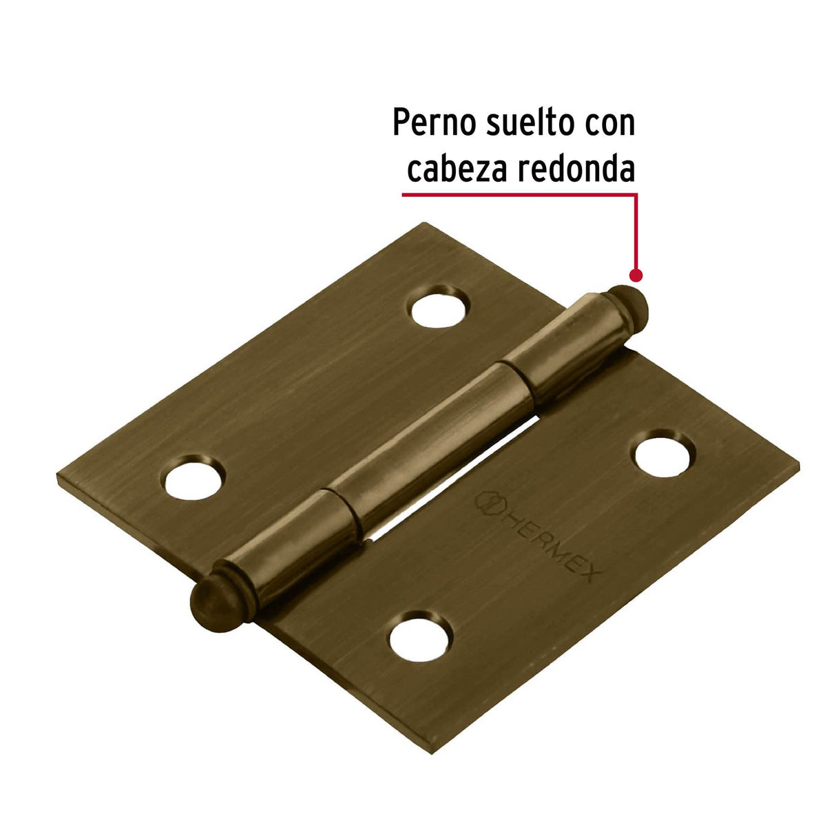 Bisagra Cuadrada 2', Latón Antiguo, Cabeza Redonda, Hermex