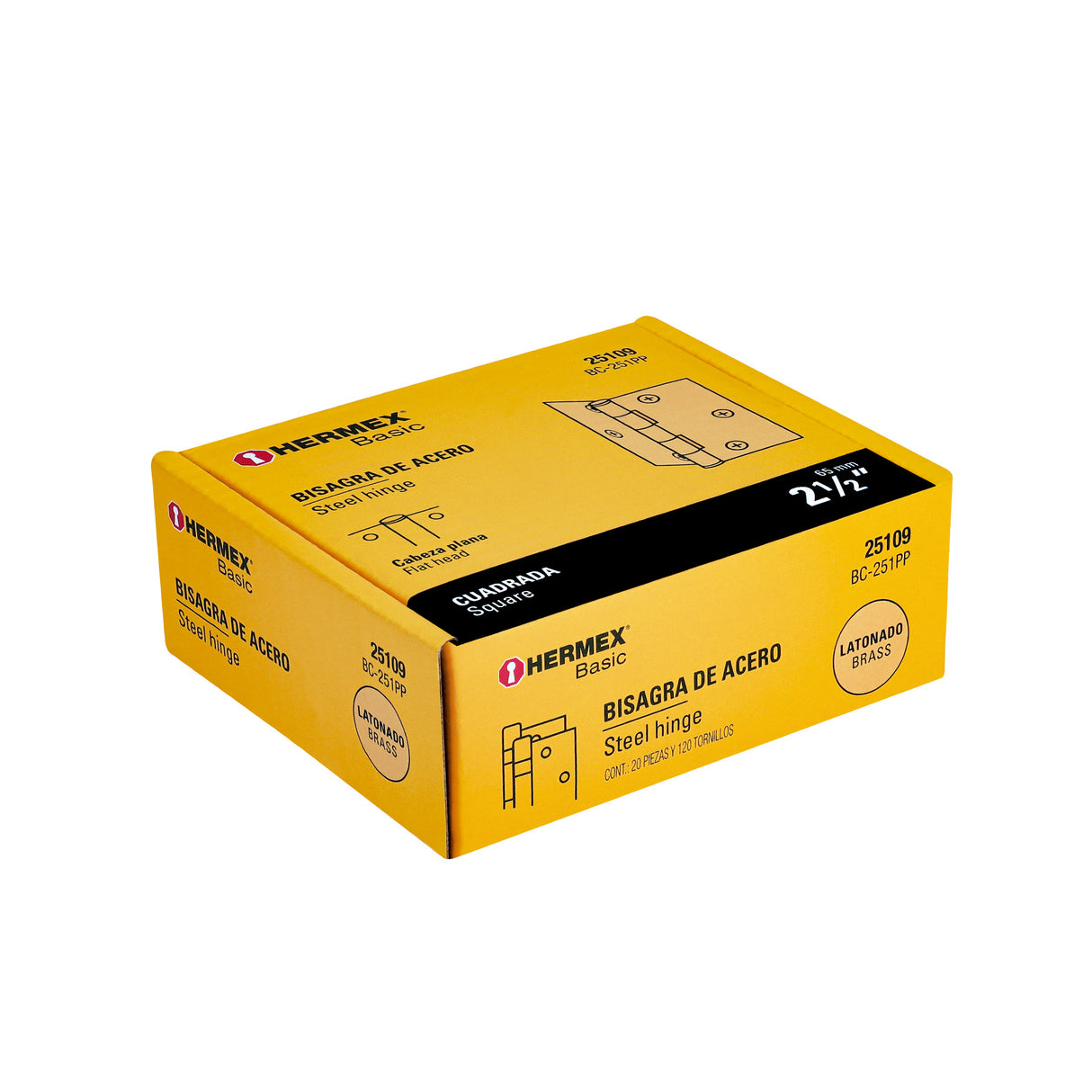 Bisagra Cuadrada 2-1/2', Latonado, Cabeza Plana, Hermex Basic
