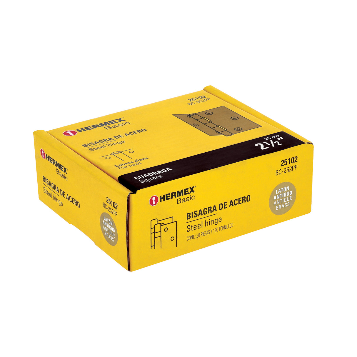 Bisagra Cuadrada 2-1/2', Latón Antiguo, Cabeza Plana, Basic