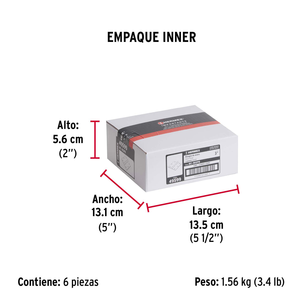 Bolsa C/2 Bisagras Cuadradas 3', Plana, Latón Ant, Hermex