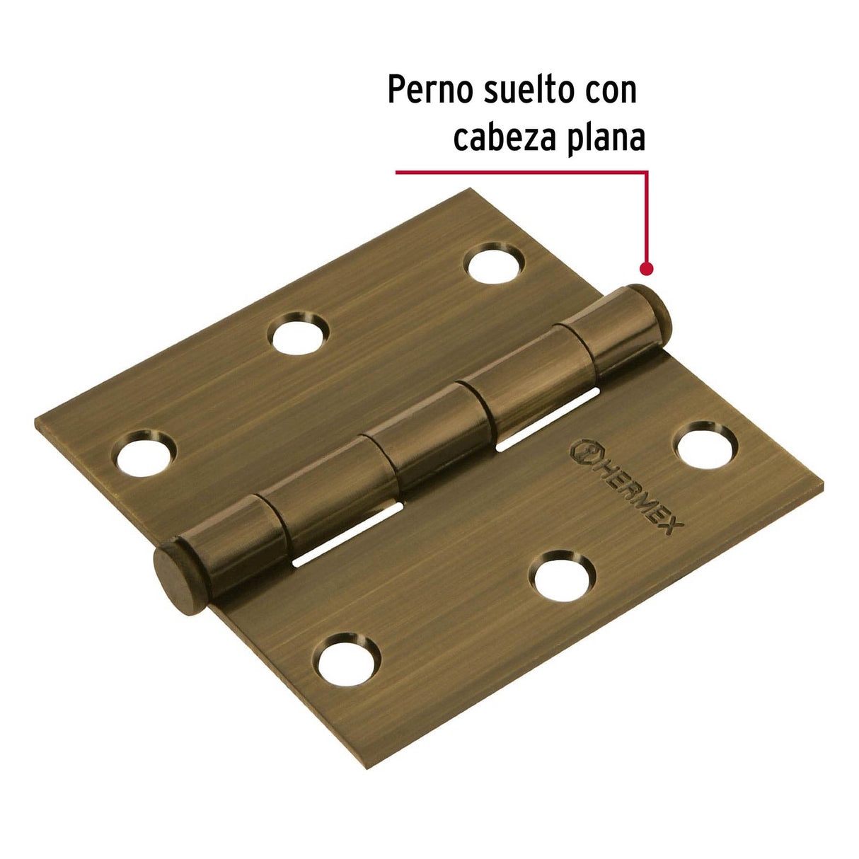 Bisagra Cuadrada 3', Latón Antiguo, Cabeza Plana, Hermex