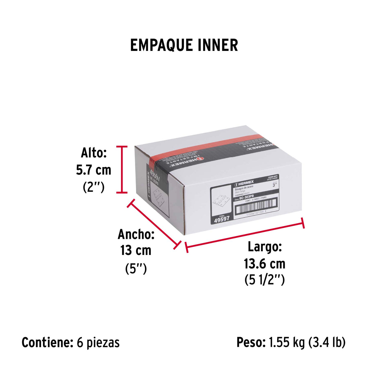 Bolsa C/2 Bisagras Cuadradas 3', Plana, Satinado, Hermex