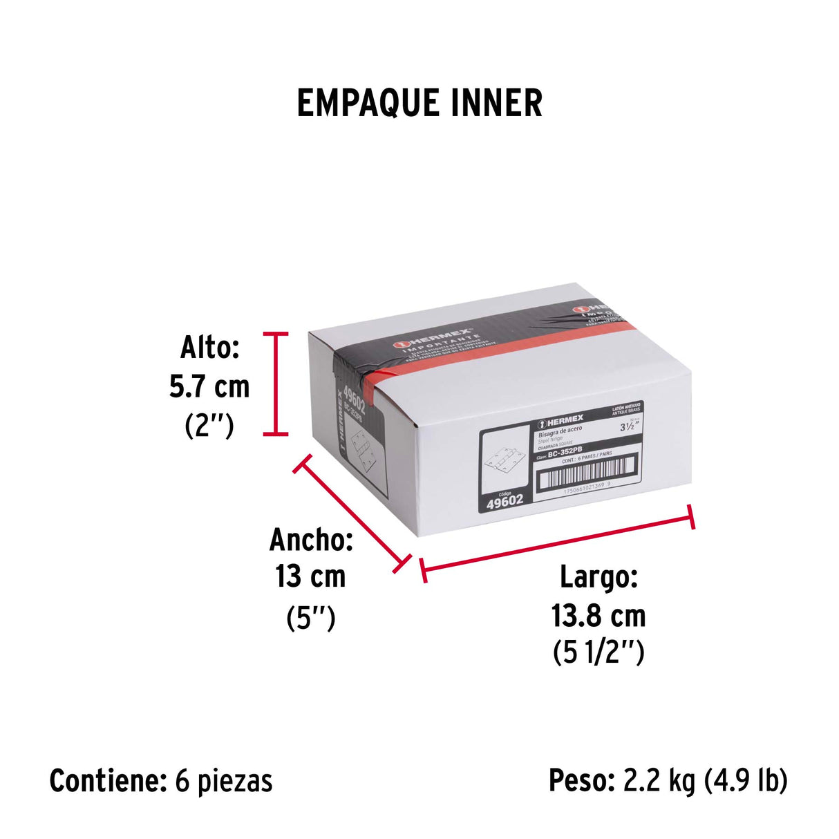 Bolsa C/2 Bisagras Cuadradas 3-1/2', Plana, Latón Ant, Hermex