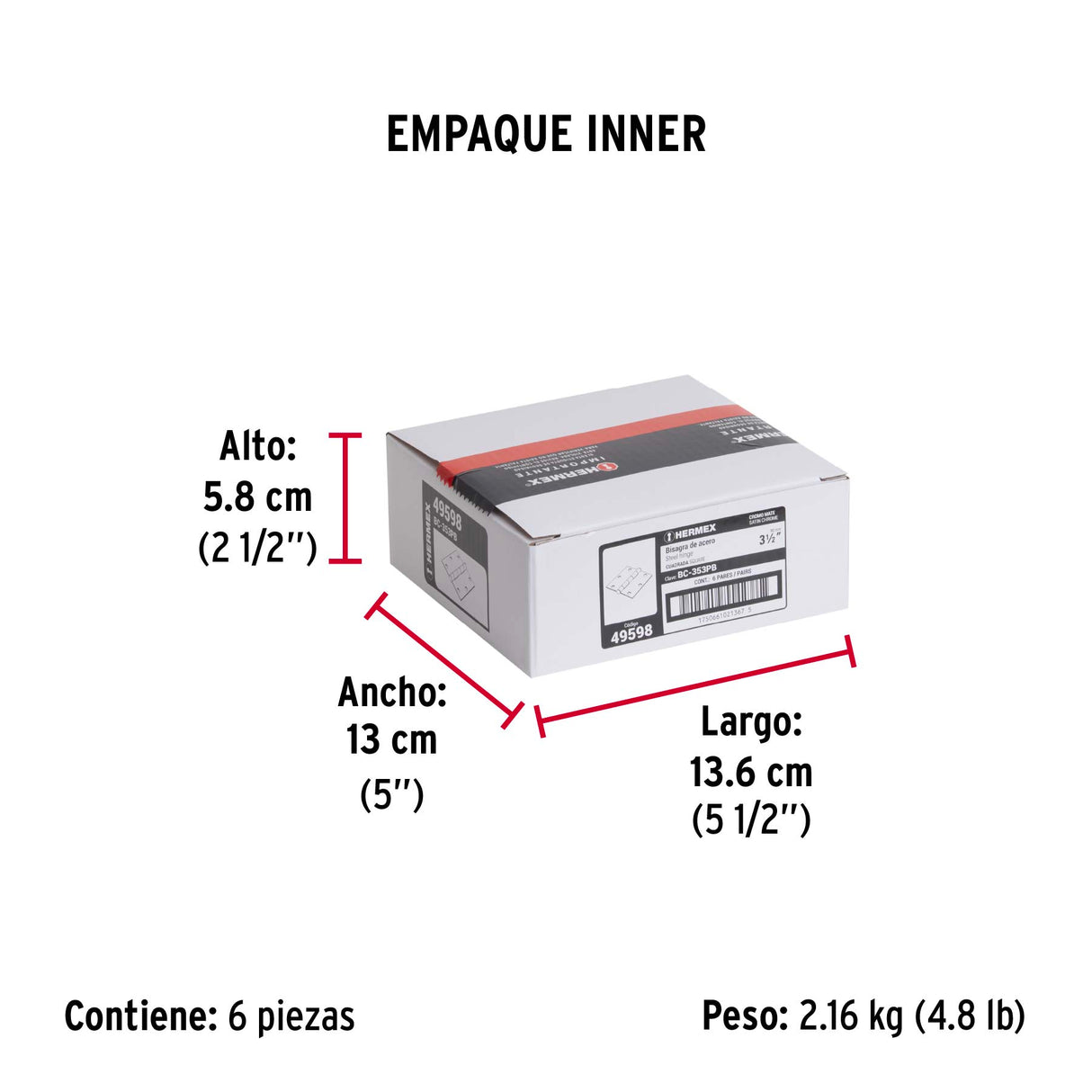 Bolsa C/2 Bisagras Cuadradas 3-1/2', Plana, Satinado, Hermex