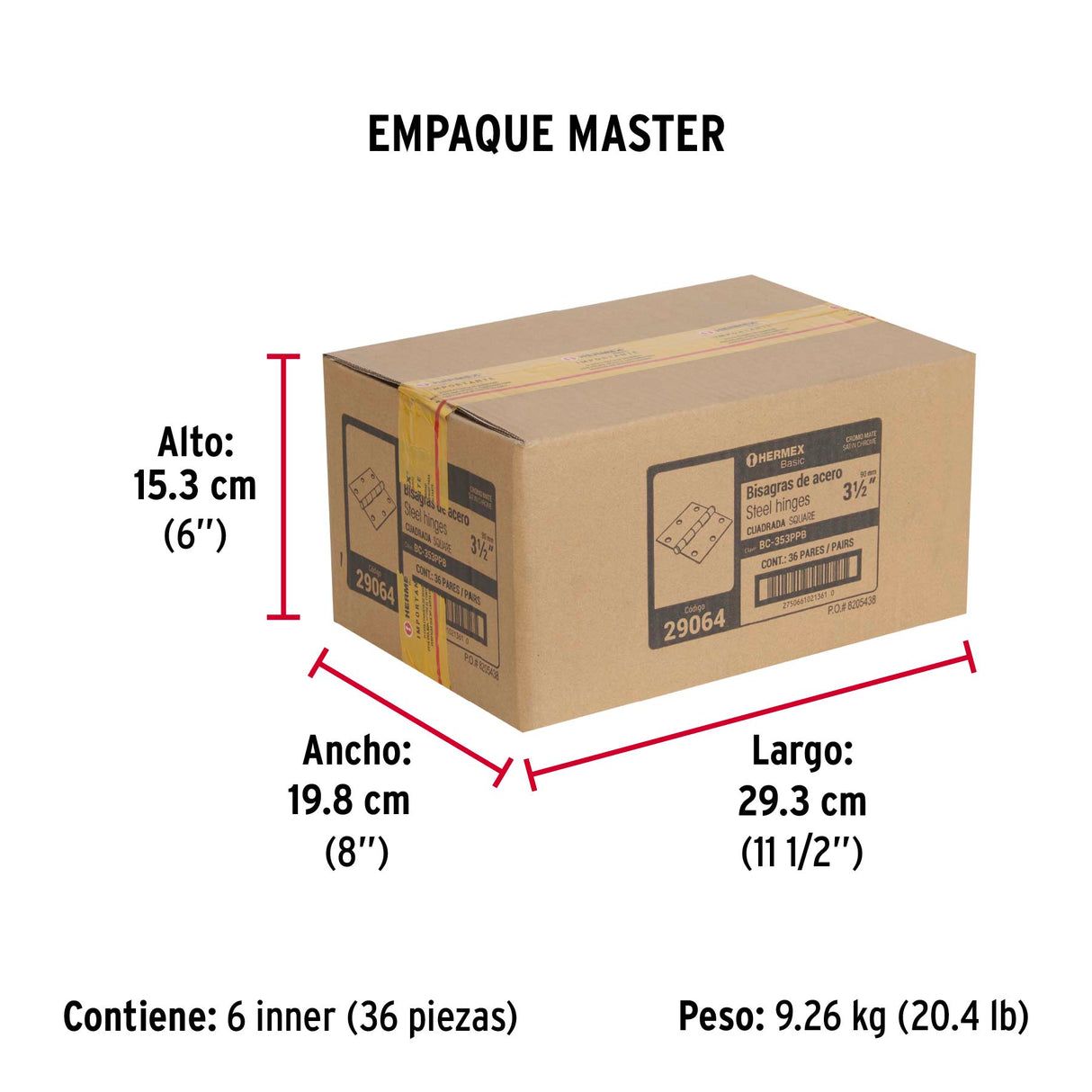Bolsa C/2 Bisagras Cuadradas 3-1/2', Plana, Satinado, Basic