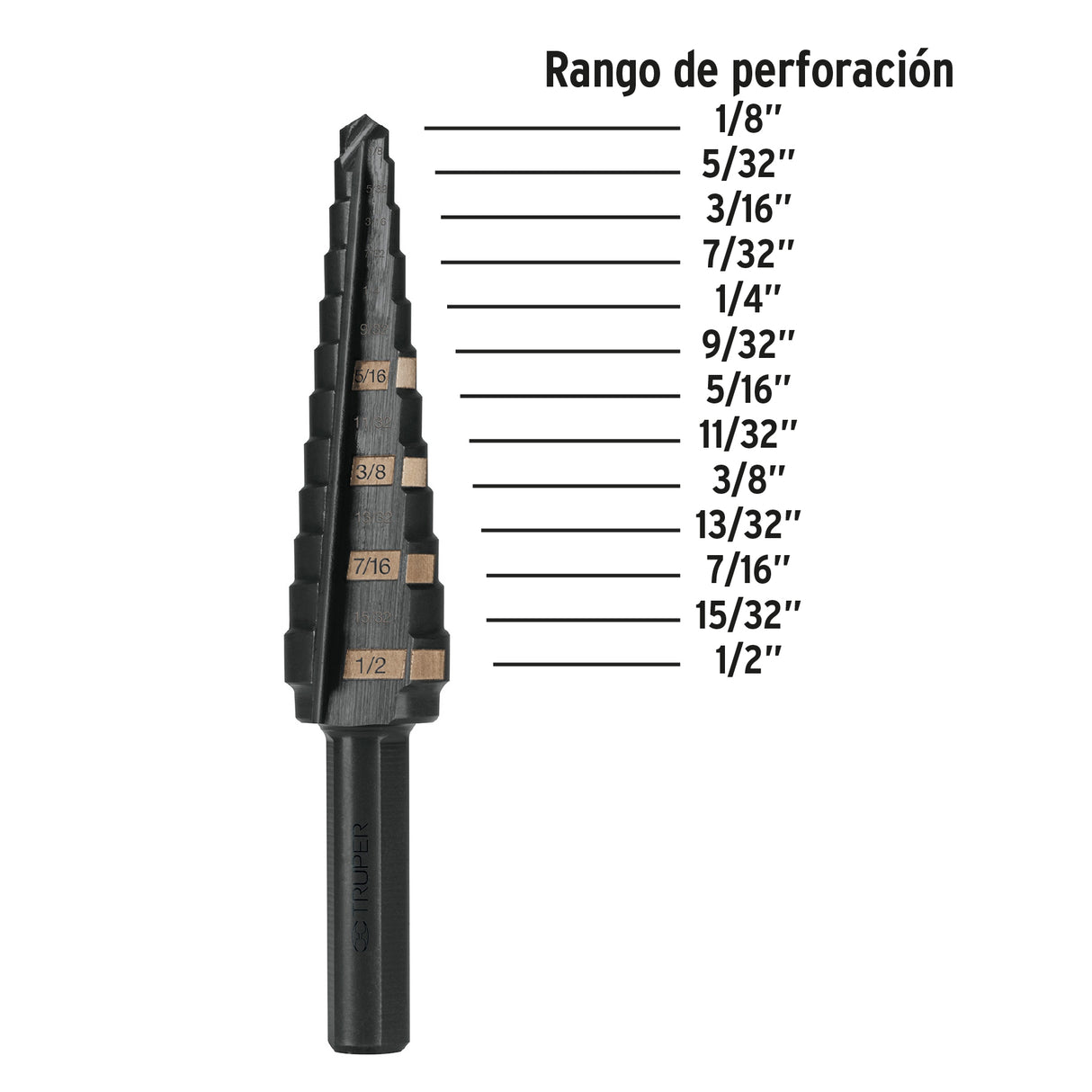 Broca Escalonada Óxido Negro 13 Escalones 1/8' a 1/2', Truper