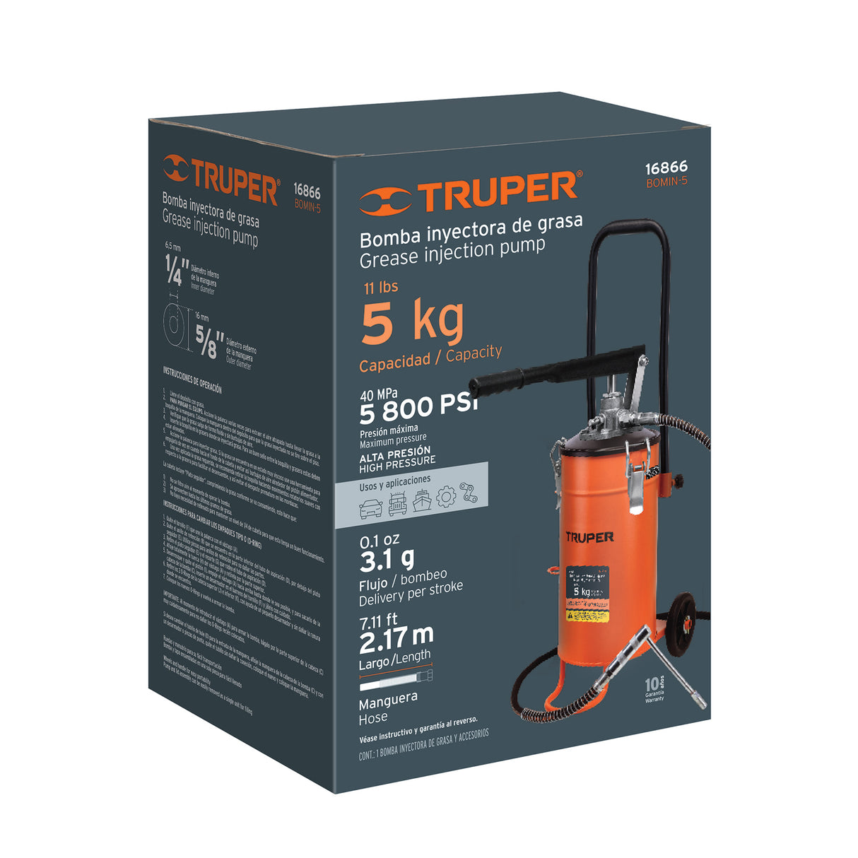 Bomba Inyectora de Grasa, 5 kg, Truper
