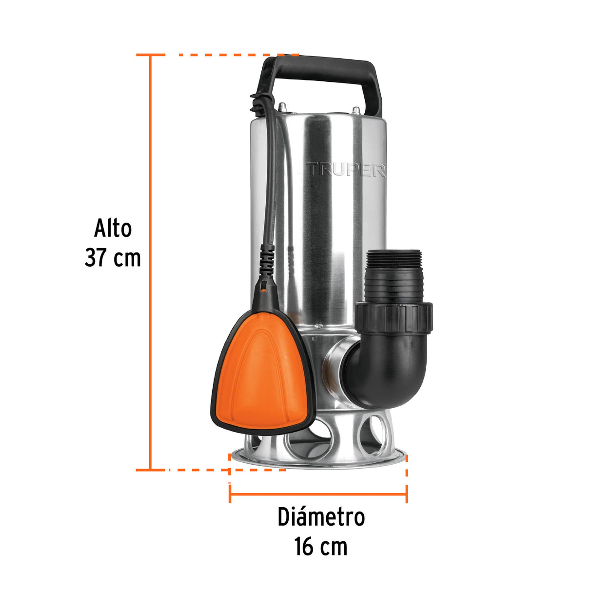Bomba Sumergible Acero Inoxidable, Agua Sucia, 1-1/2 HP, Truper