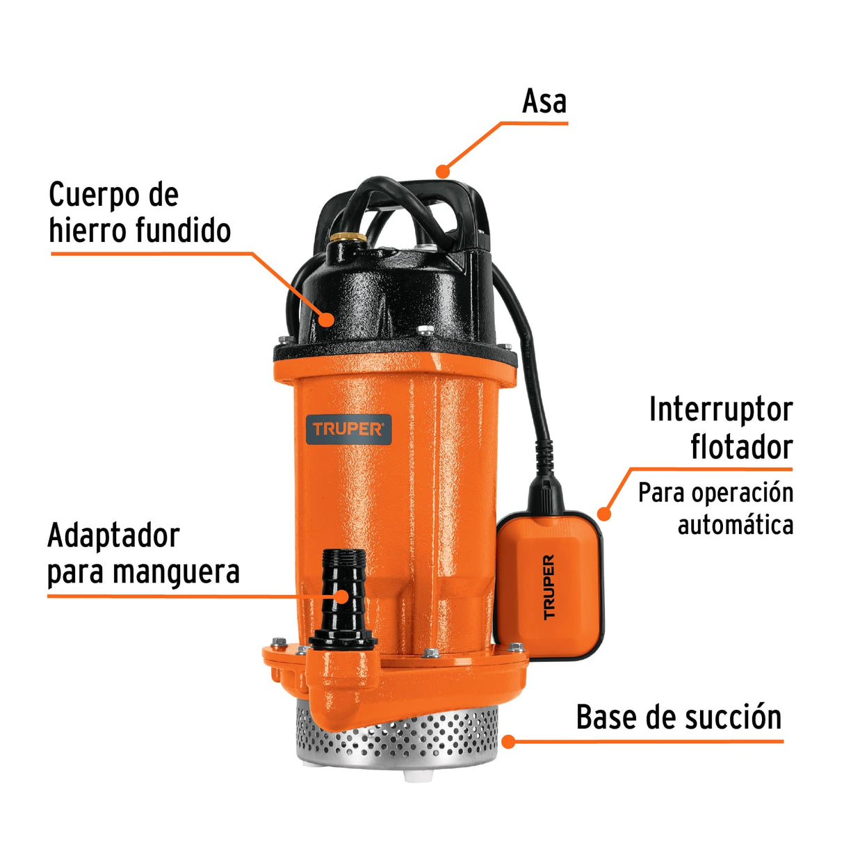 Bomba Sumergible Hierro Fundido, Agua Limpia, 1 HP, Truper