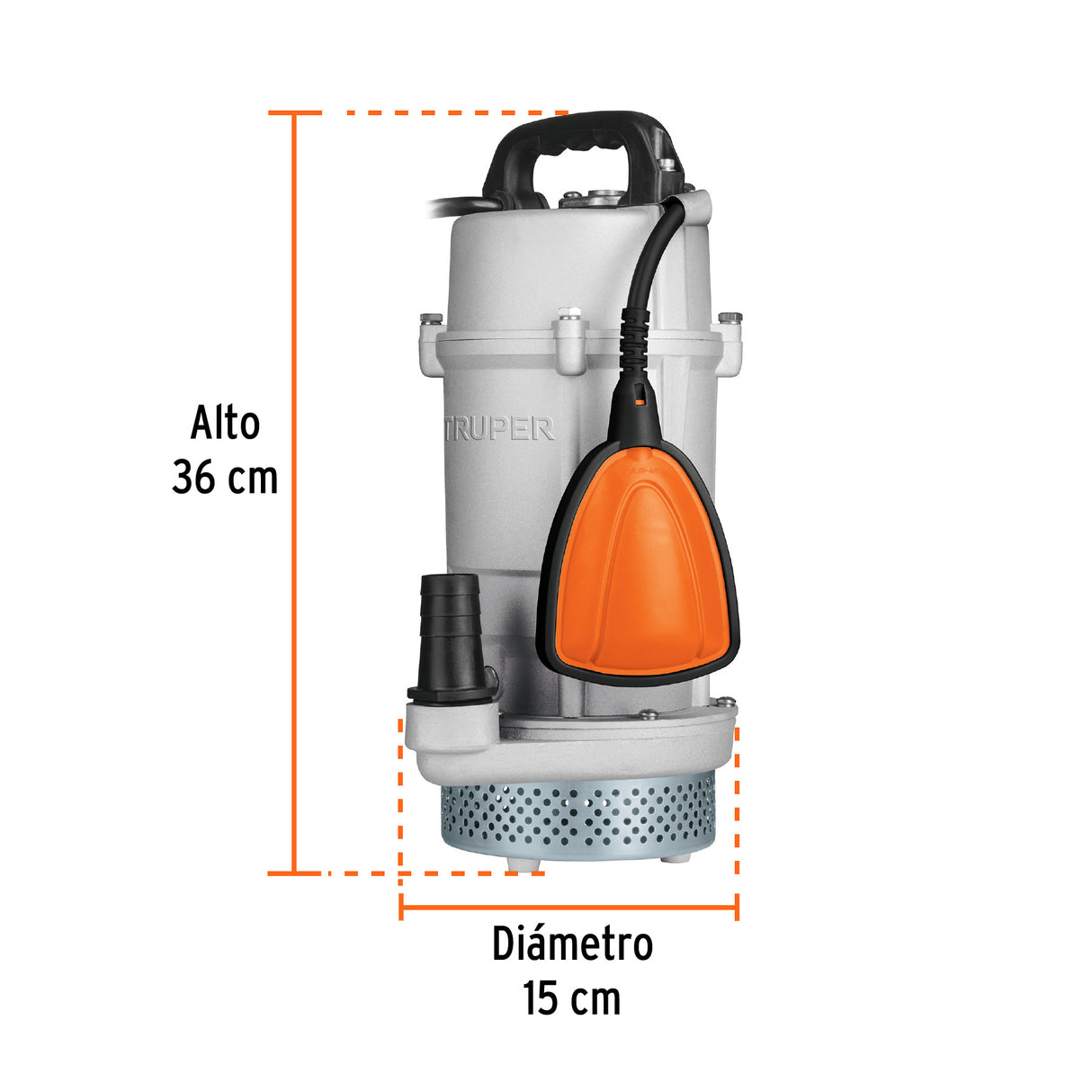 Bomba Sumergible Cubierta Aluminio, Agua Limpia, 3/4 HP, Truper
