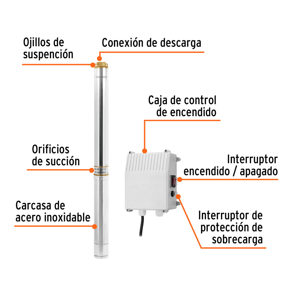 Bomba Sumergible Tipo Bala, 3 HP, Uso Agrícola, 220 V, Truper