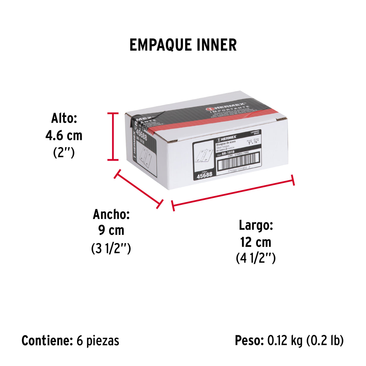 Bolsa con 2 Bisagras Rectangulares 1', Acero Latonado