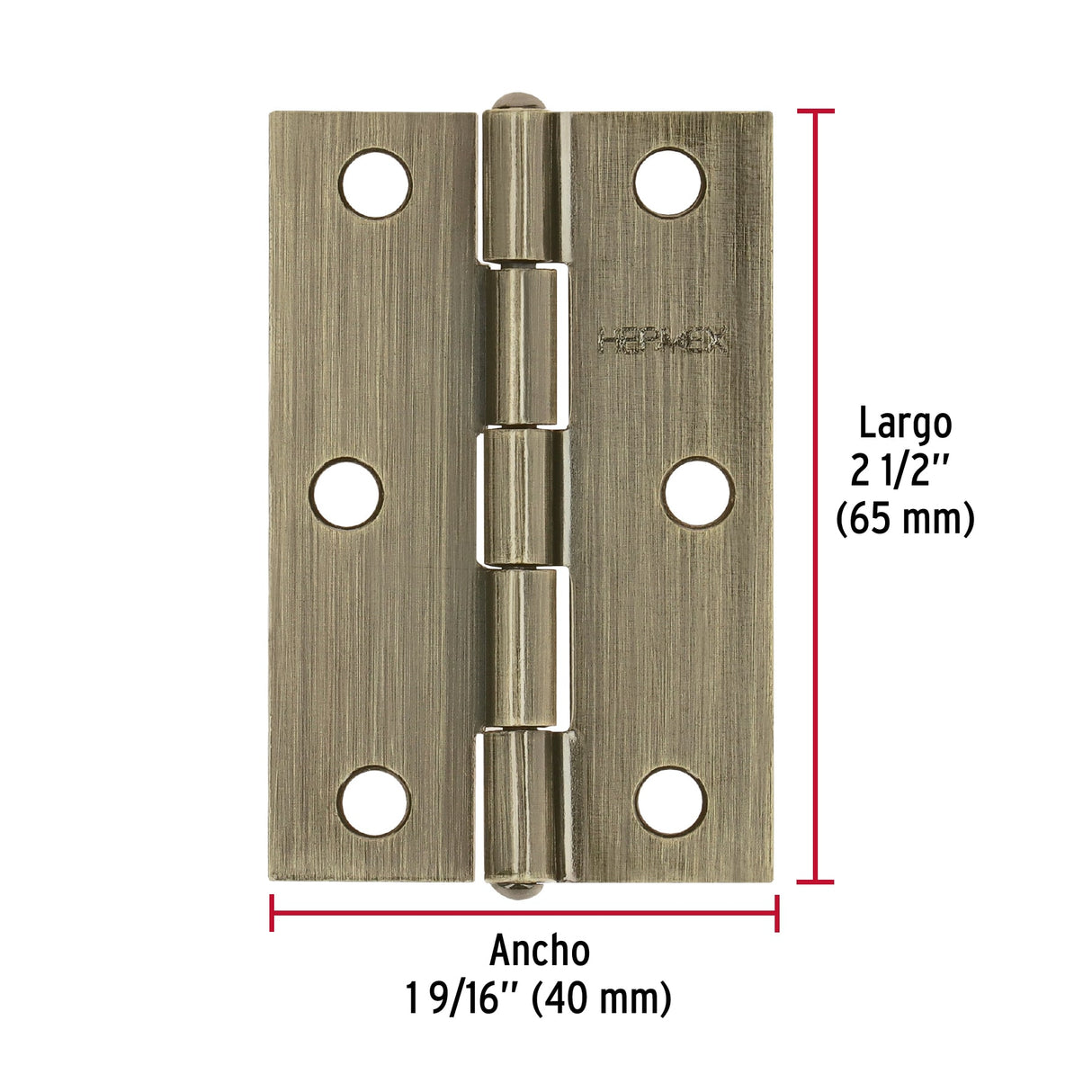 Bisagra Rectangular 2-1/2' Latón Antiguo, Hermex