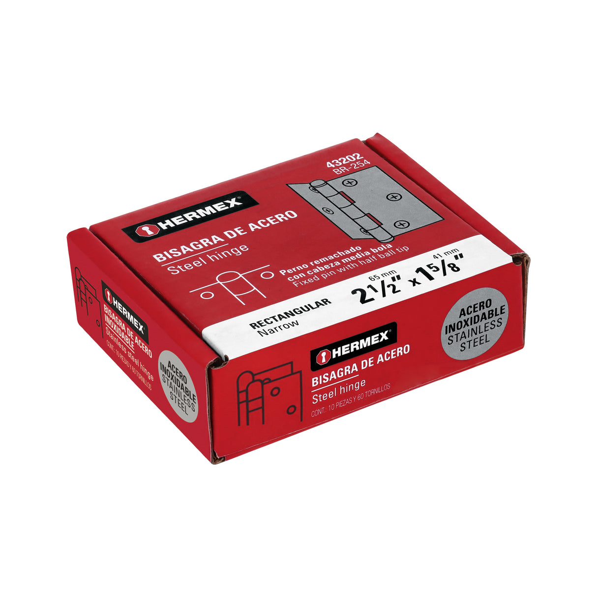 Bisagra Rectangular 2-1/2' Acero Inoxidable, Hermex