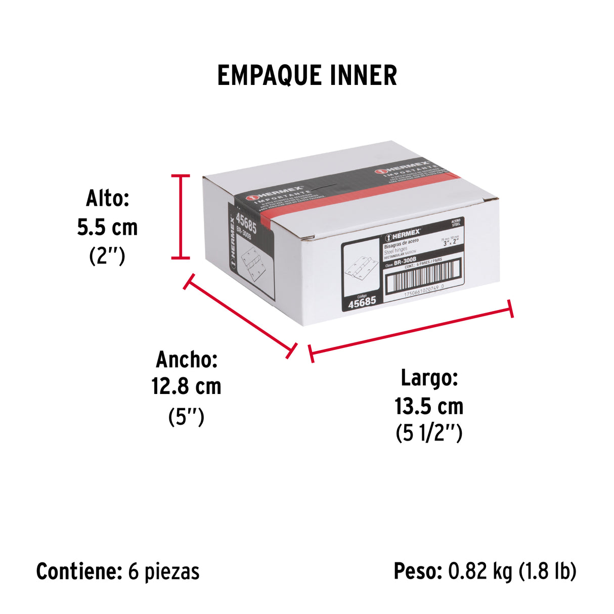 Bolsa con 2 Bisagras Rectangulares 3', Acero Pulido