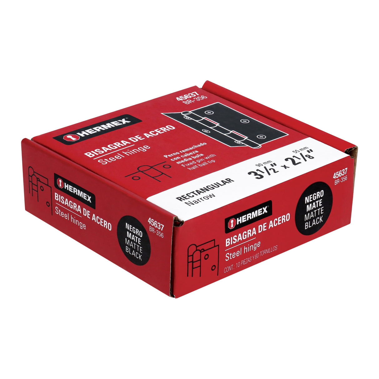 Bisagra Rectangular 3-1/2' Negra, Hermex