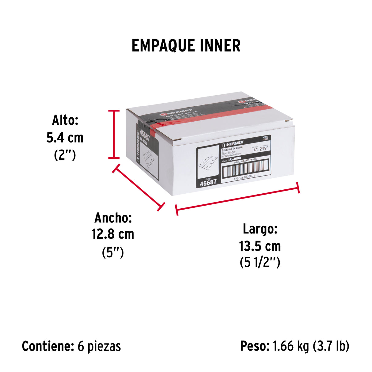 Bolsa con 2 Bisagras Rectangulares 4', Acero Pulido