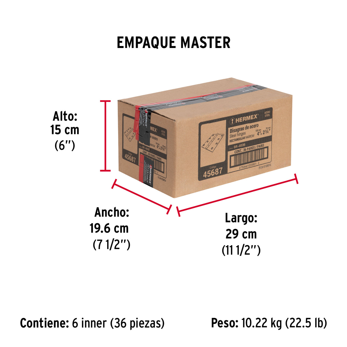 Bolsa con 2 Bisagras Rectangulares 4', Acero Pulido
