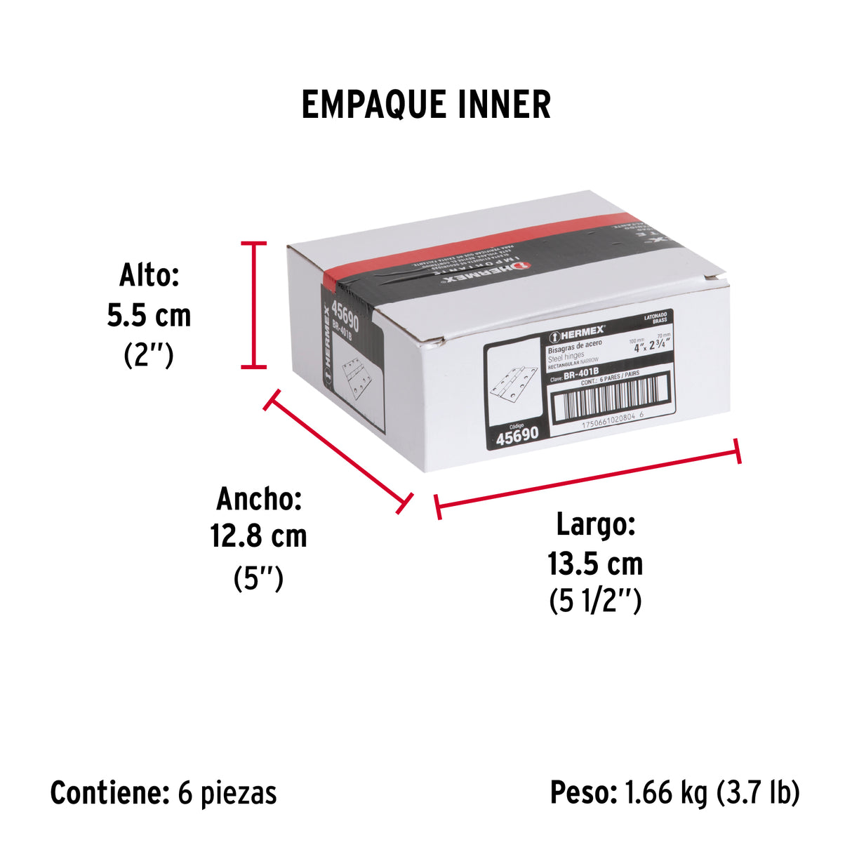 Bolsa con 2 Bisagras Rectangulares 4', Acero Latonado