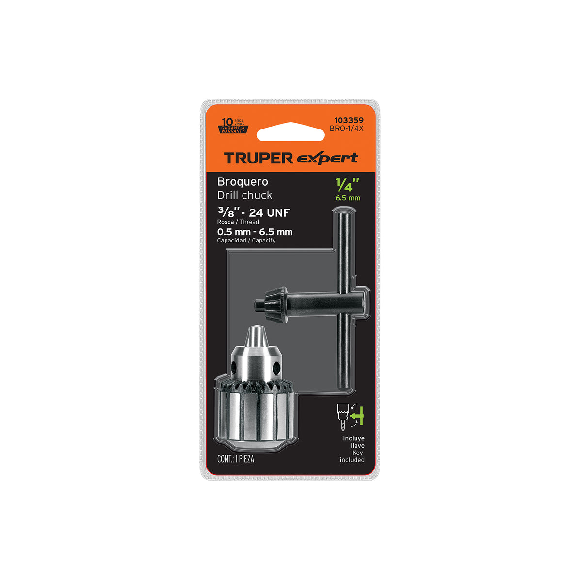 Broquero 1/4' con Llave, Cuerpo Estriado, Truper Expert