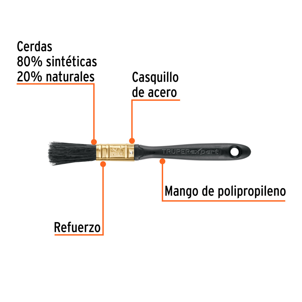 Brocha Profesional de 1/2' Mango de Plástico, Truper Expert