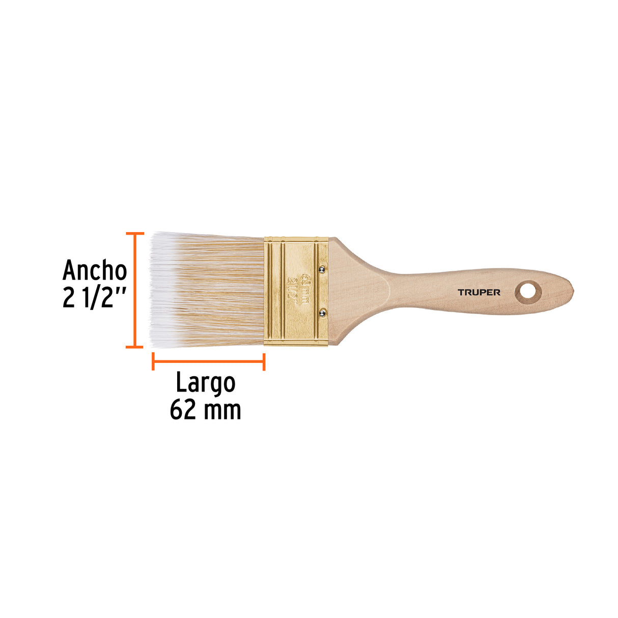 Brocha Cerdas Sintéticas 2-1/2' Corte Recto, Mango de Madera
