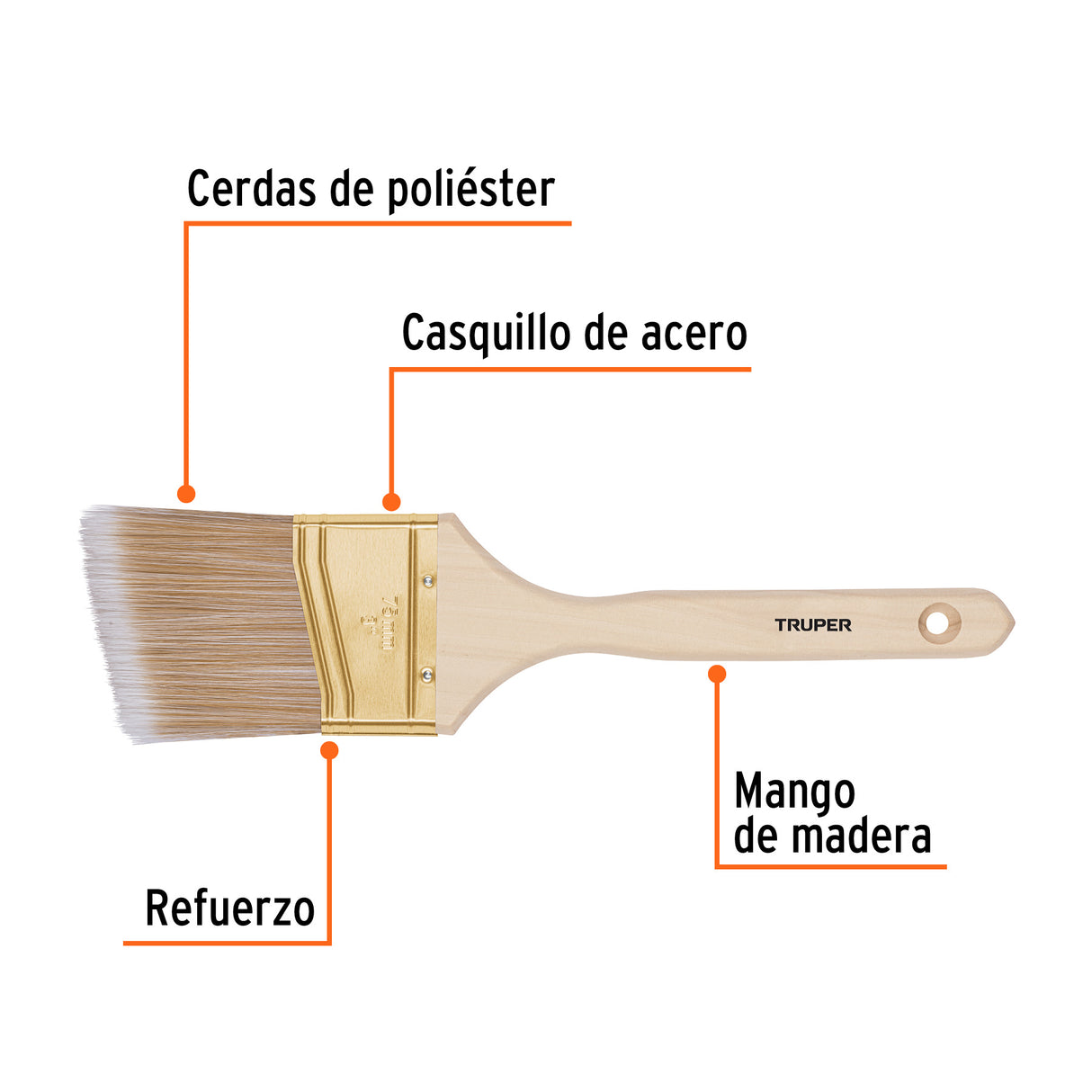 Brocha Cerdas Sintéticas 3' Corte Angular, Mango de Madera