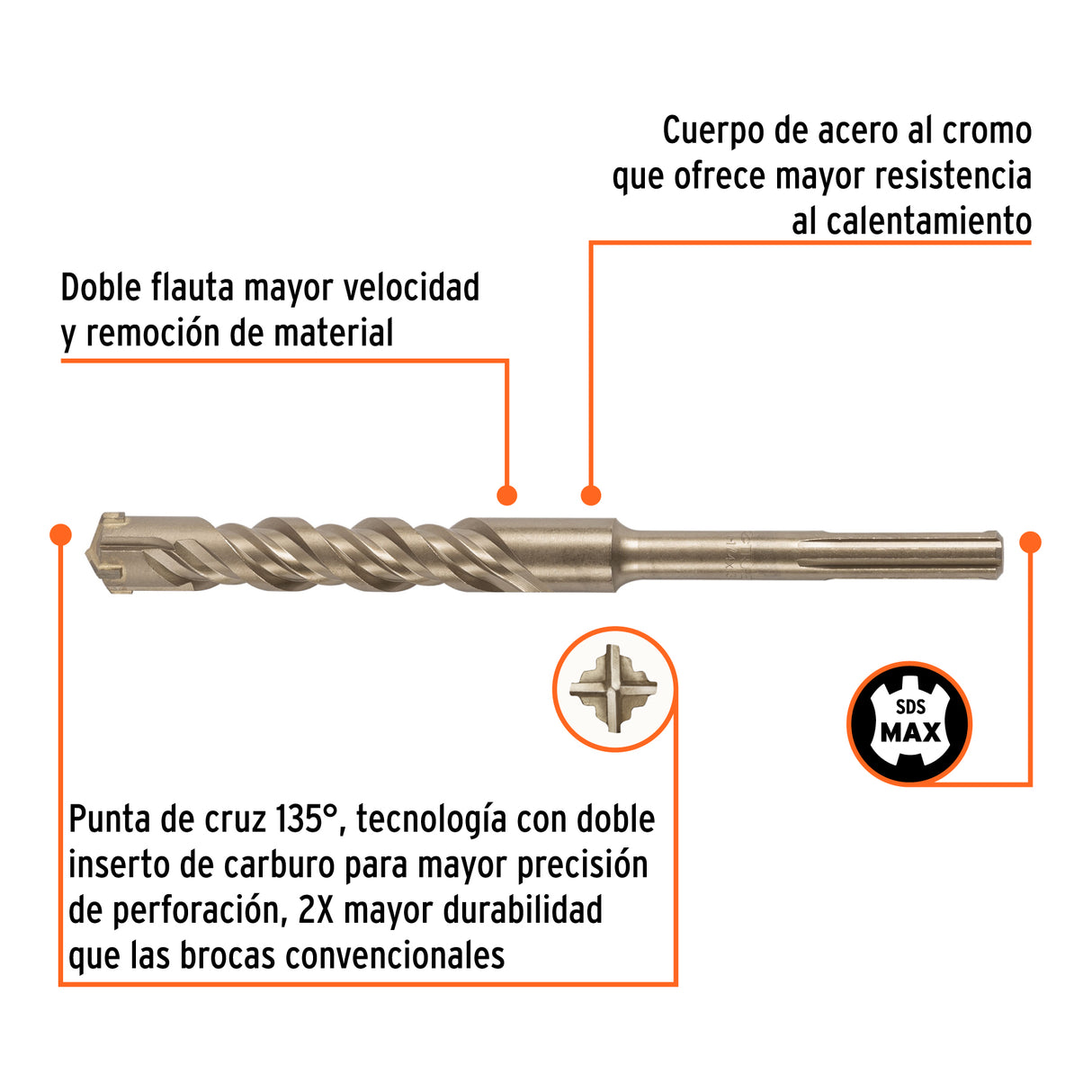 Broca SDS Ma X de 1-1/4 X 13', Truper