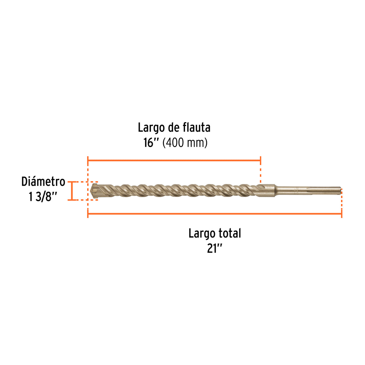 Broca SDS Ma X de 1-3/8 X 21', Truper
