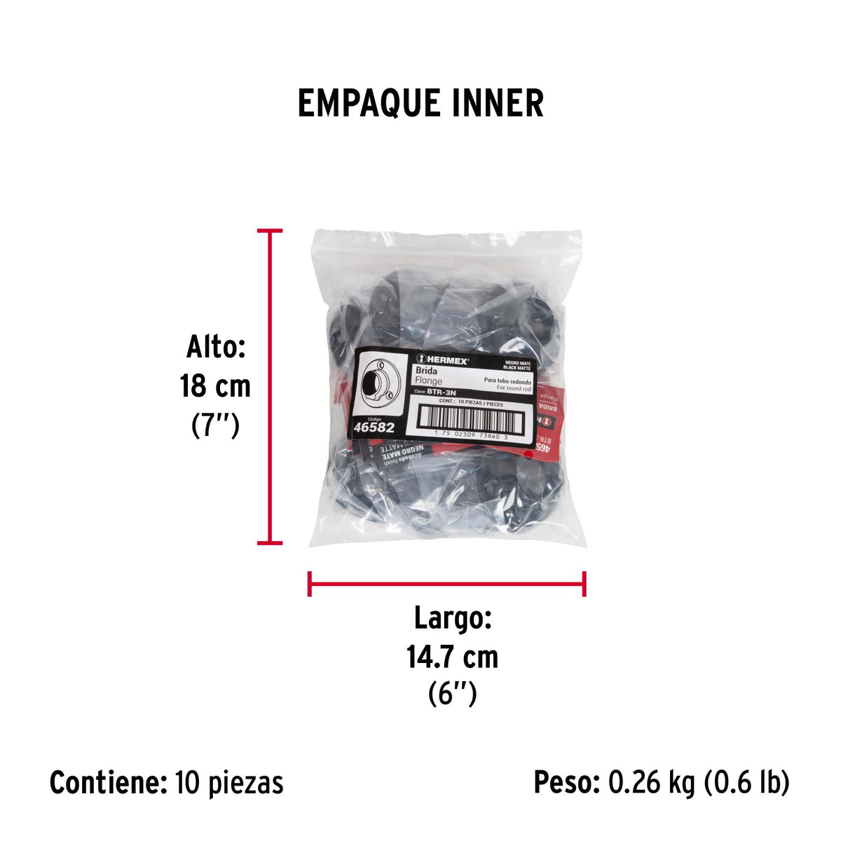 Brida Negra para Tubo Redondo de Closet, Hermex