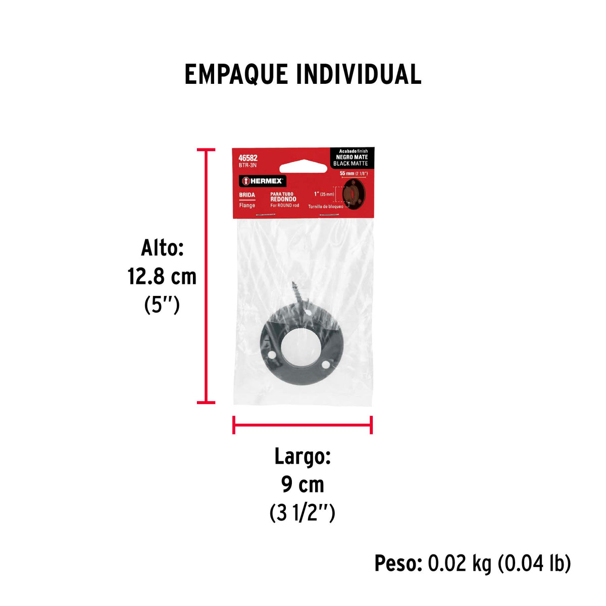 Brida Negra para Tubo Redondo de Closet, Hermex