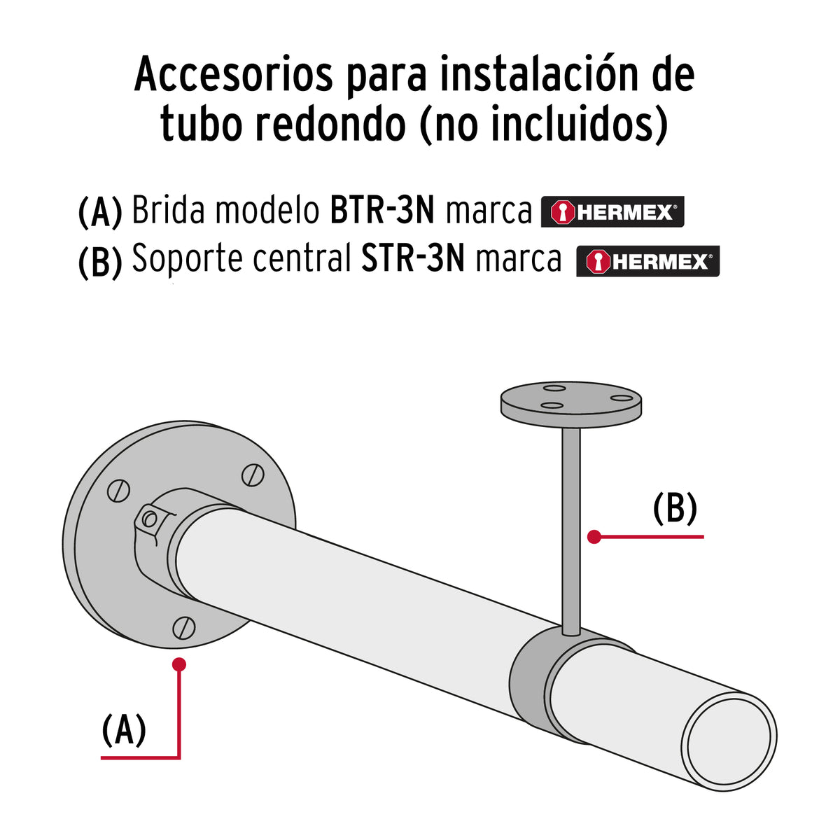 Brida Negra para Tubo Redondo de Closet, Hermex