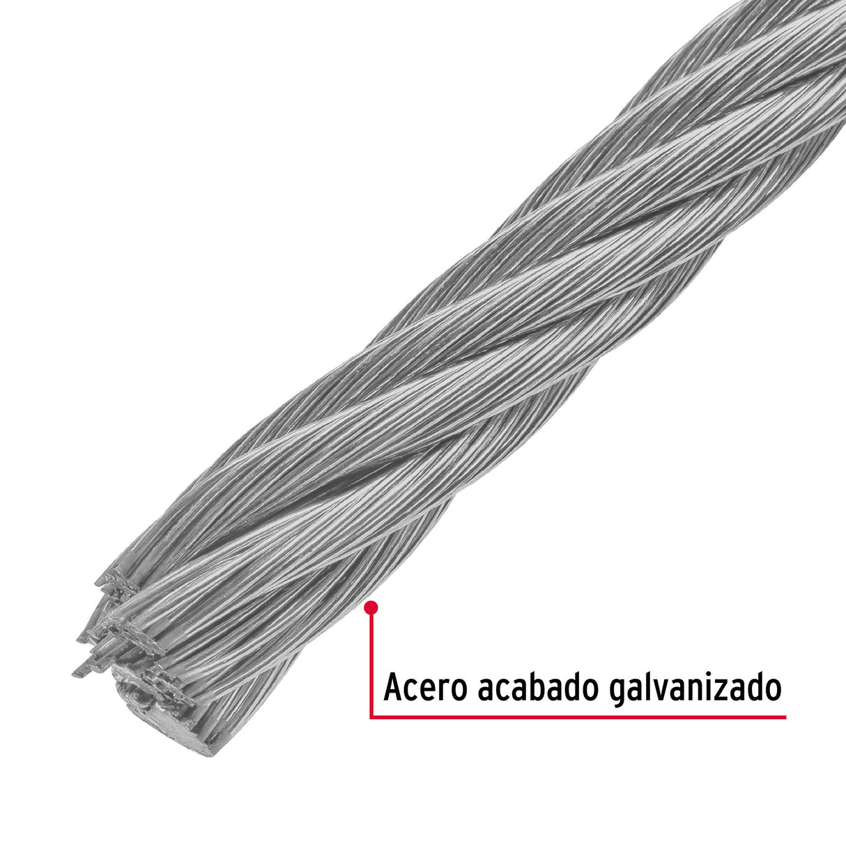 Metro de Cable Rígido 1/2' de Acero 7X7 Hilos, 75 m, Fiero