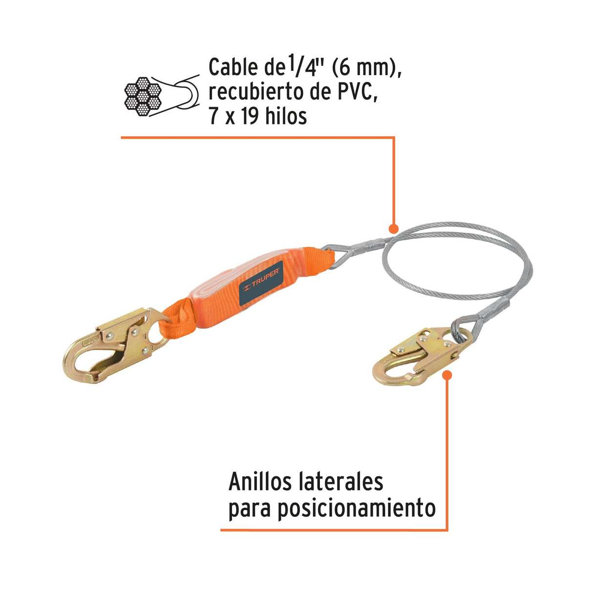 Línea de Vida 1.8 m Cable de Acero, Absorbedor Impacto, Ansi