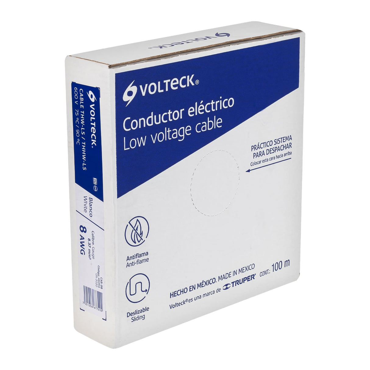 Rollo de 100 m de Cable Thhw-ls 8 AWG Blanco, Volteck