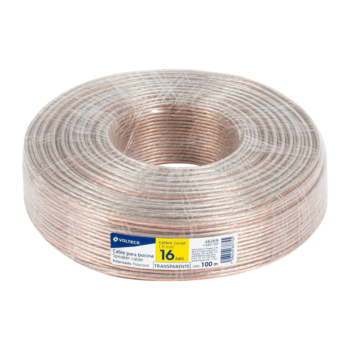 Rollo de 100 m Cable Polarizado Transparente para Bocina 16 AWG