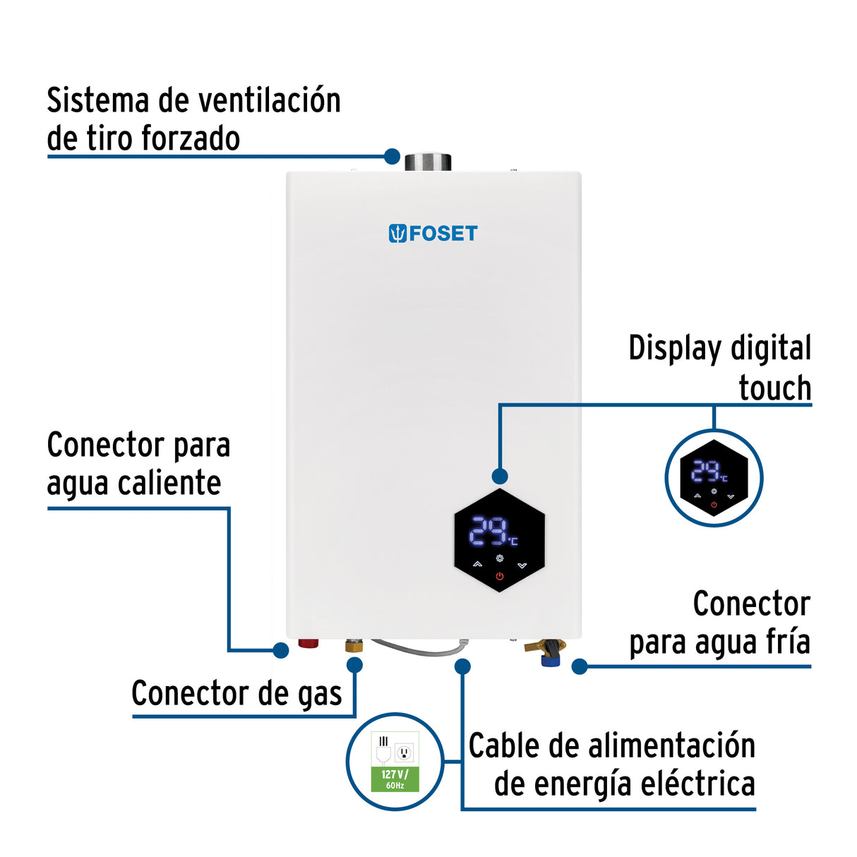 Calentador Instantáneo Modulante, 14 L, 2 Serv, Gas Lp, Foset