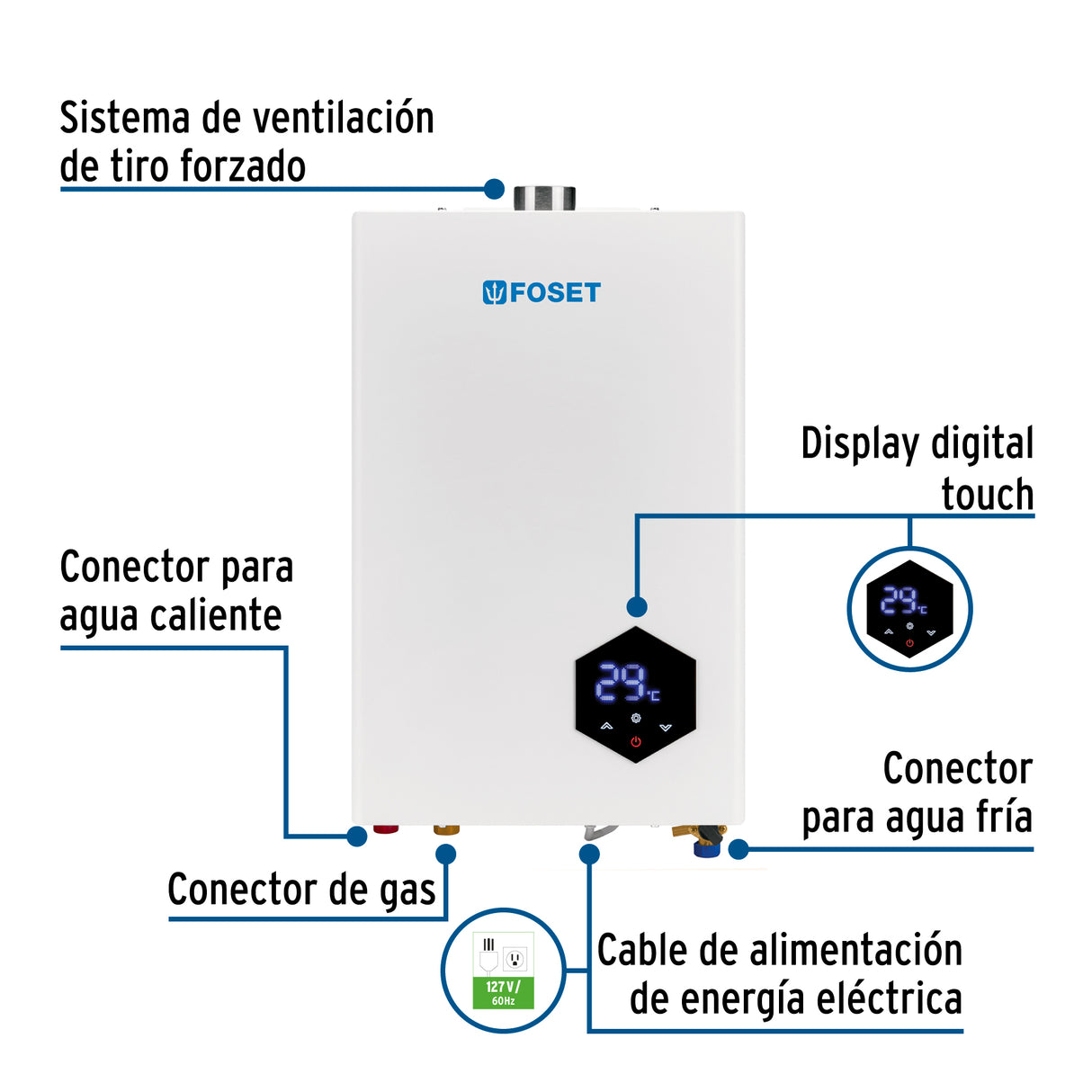 Calentador Instantáneo Modulante, 16 L, 3 Serv, Gas Lp, Foset
