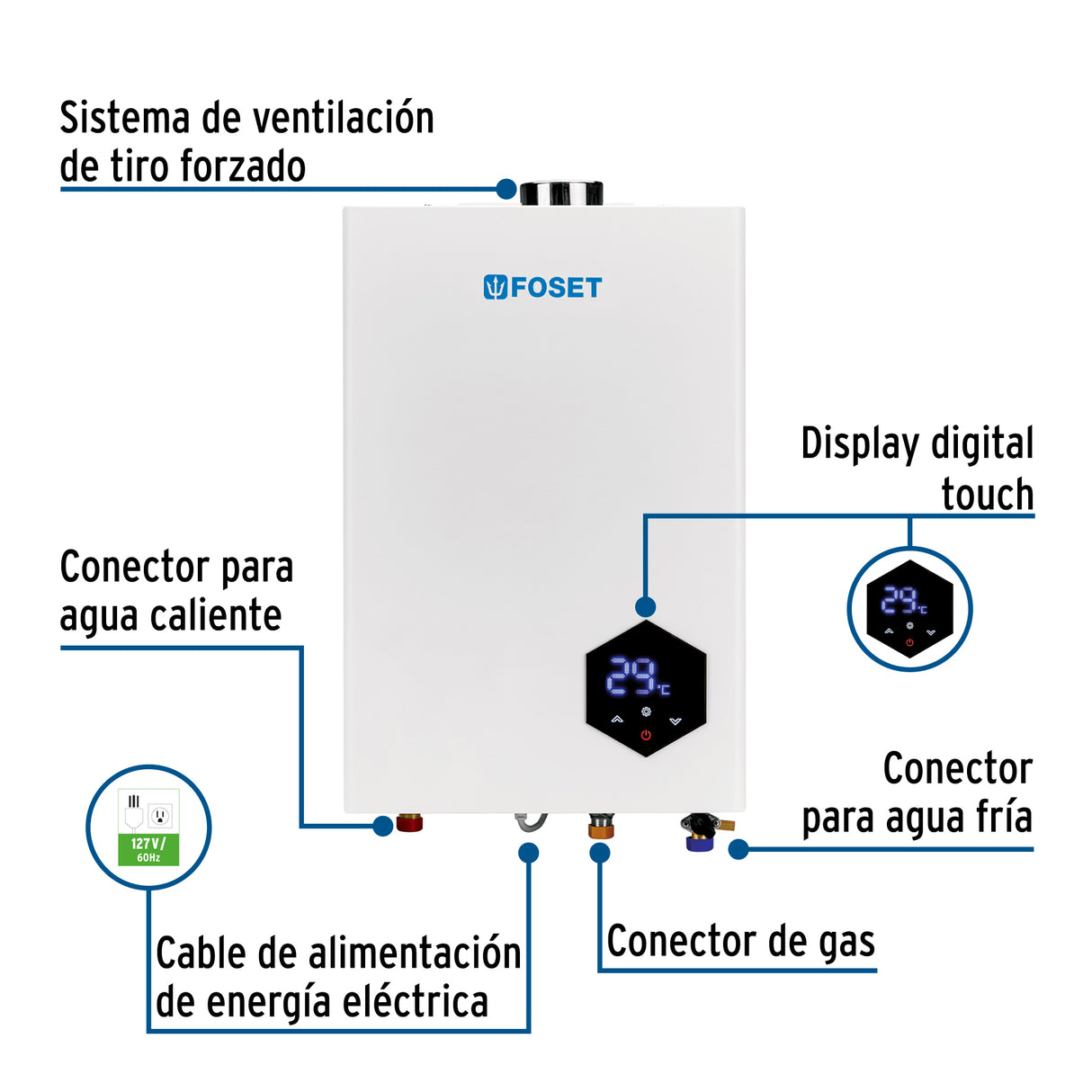 Calentador Instantáneo Modulante, 24 L, 4 Serv, Gas Lp, Foset