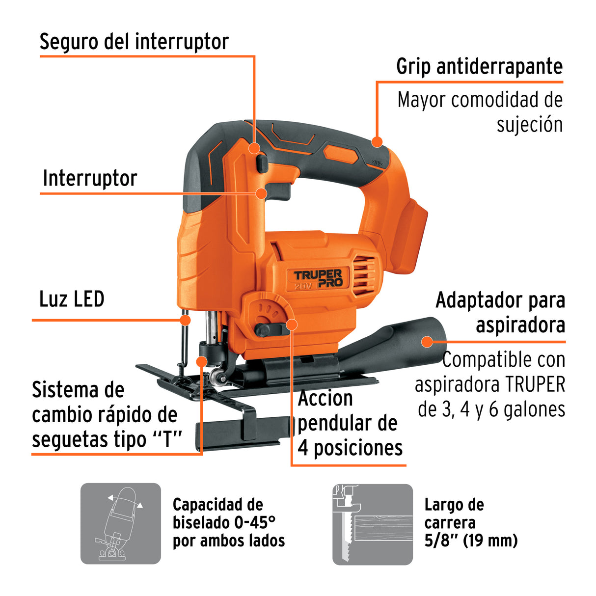 Sierra Caladora 20 V, sin Accesorios, Truper Pro