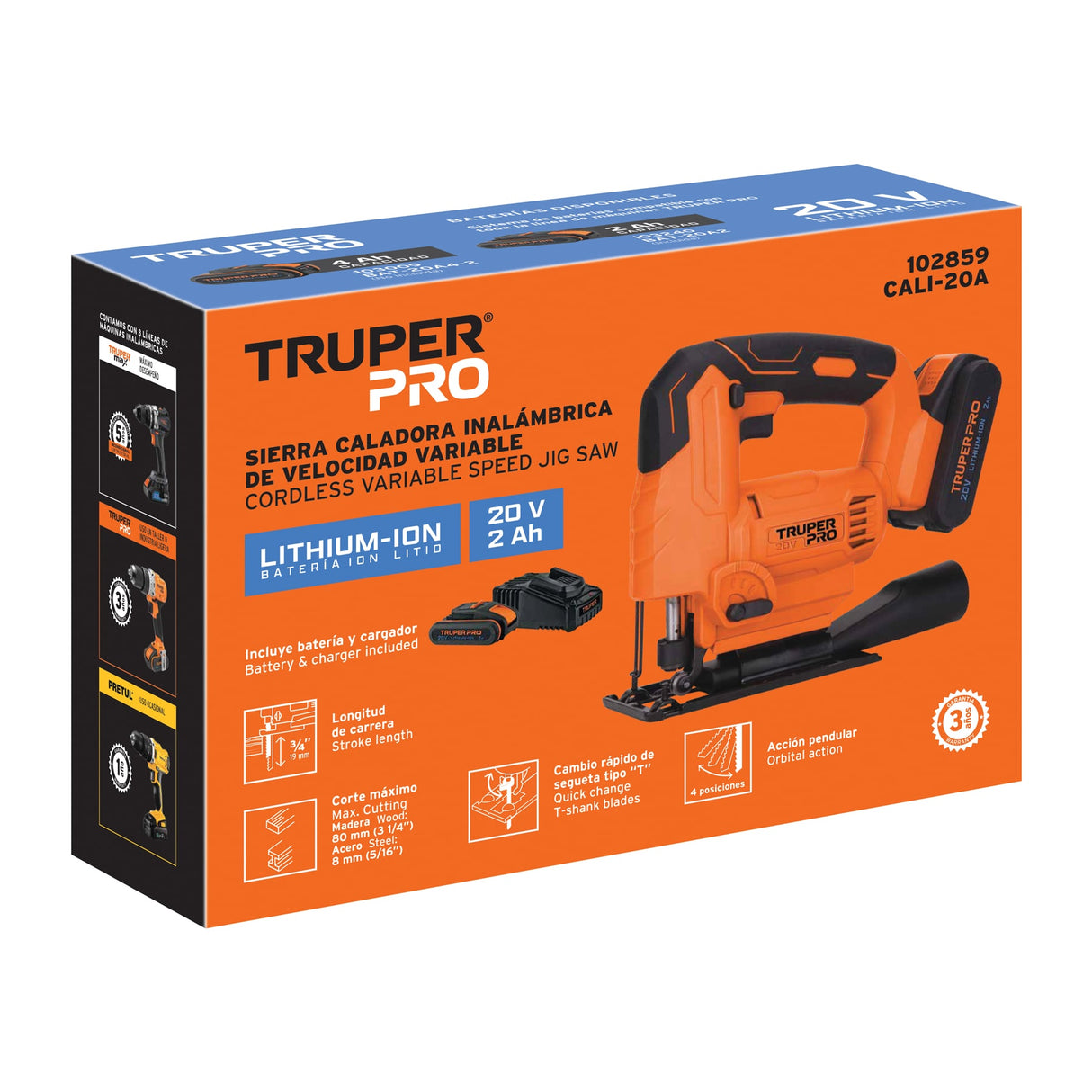 Sierra Caladora 20 V, 1 Batería 2 Ah, Truper Pro